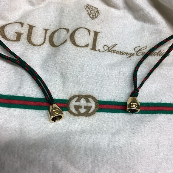 Vintage GUCCI Accesory Collection Dust Bag Cotton Red Green Stripe Italy 13 X 10 - Picture 2 of 4